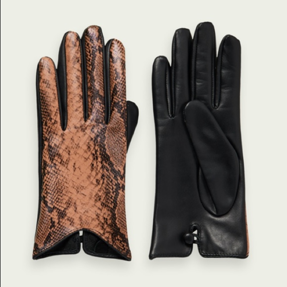 NWOT Scotch & Soda Snake Effect Leather Gloves S Z218-8